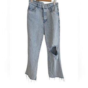 Zara Light Blue Straight Leg Jeans with Distressed Detail